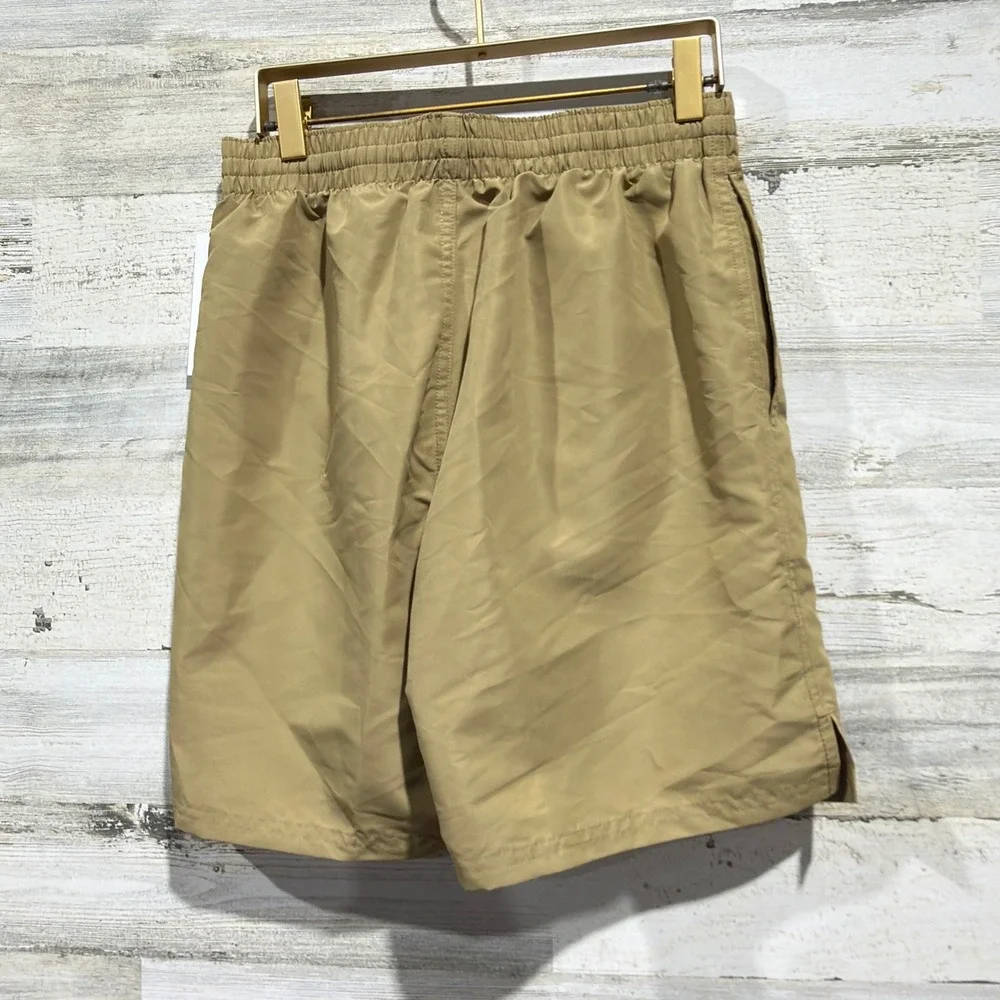 Nike Swim Trunks Men Small Tan Embroidered Swoosh NWT